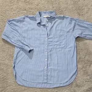 LOFT Women's Casual Blue Pinstripe button down longsleeves Shirt size L